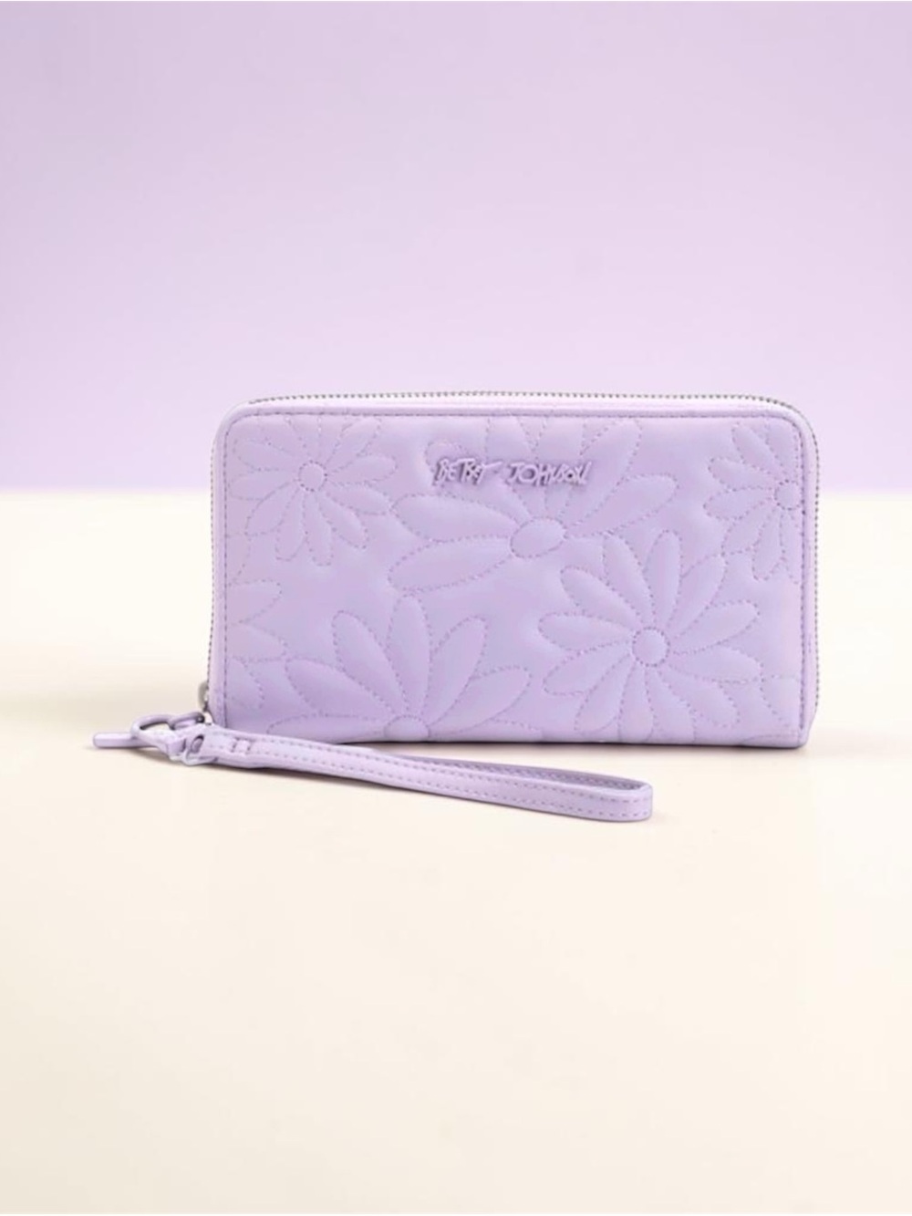 Betsey Johnson Light Lavender Quilted Floral Wristlet Wallet